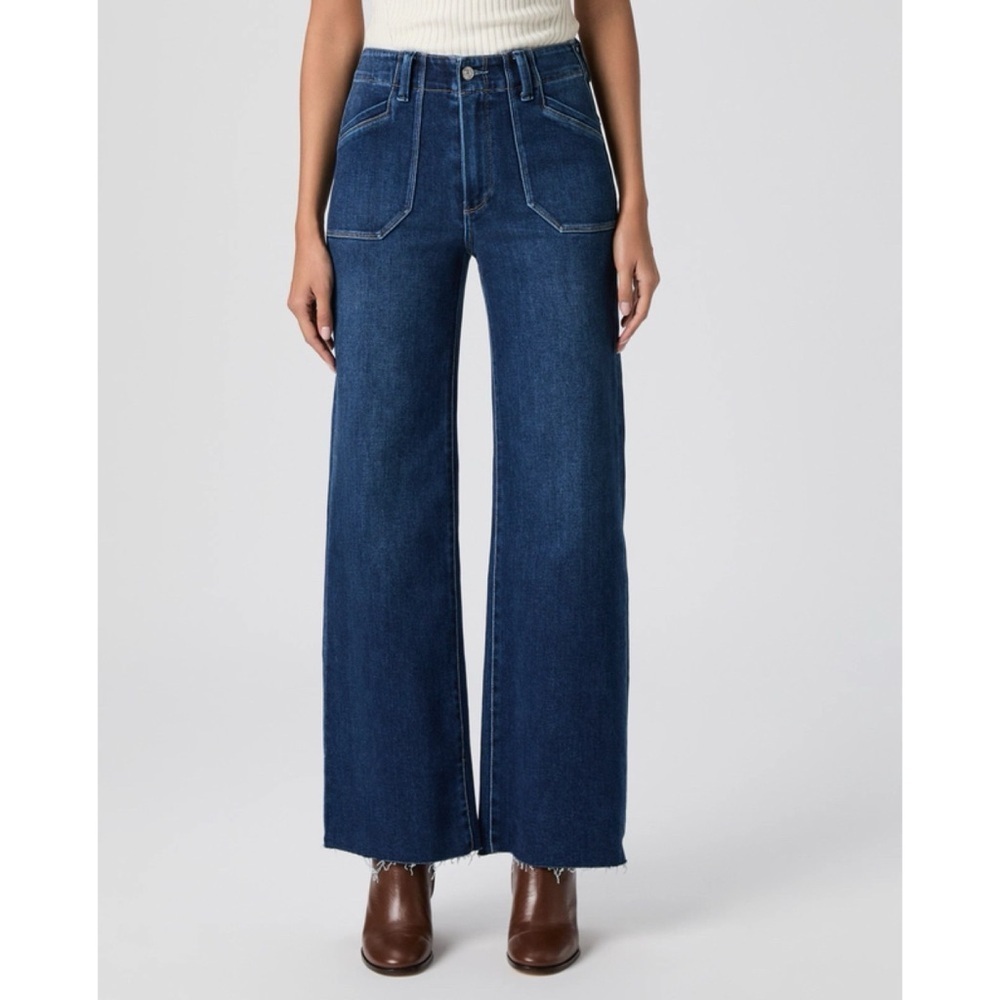 NWT Paige Anessa Wide-Leg Jeans Dark Wash Blue 25 Petite